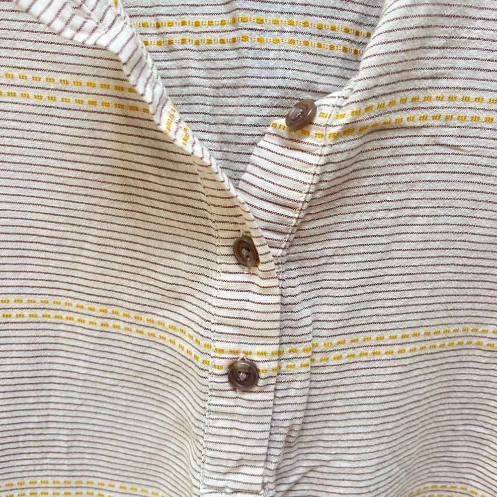 J. Jill Womens XS Striped Henley Tunic Top Yellow Embroidered Bell Sleeve Cotton - Picture 4 of 6